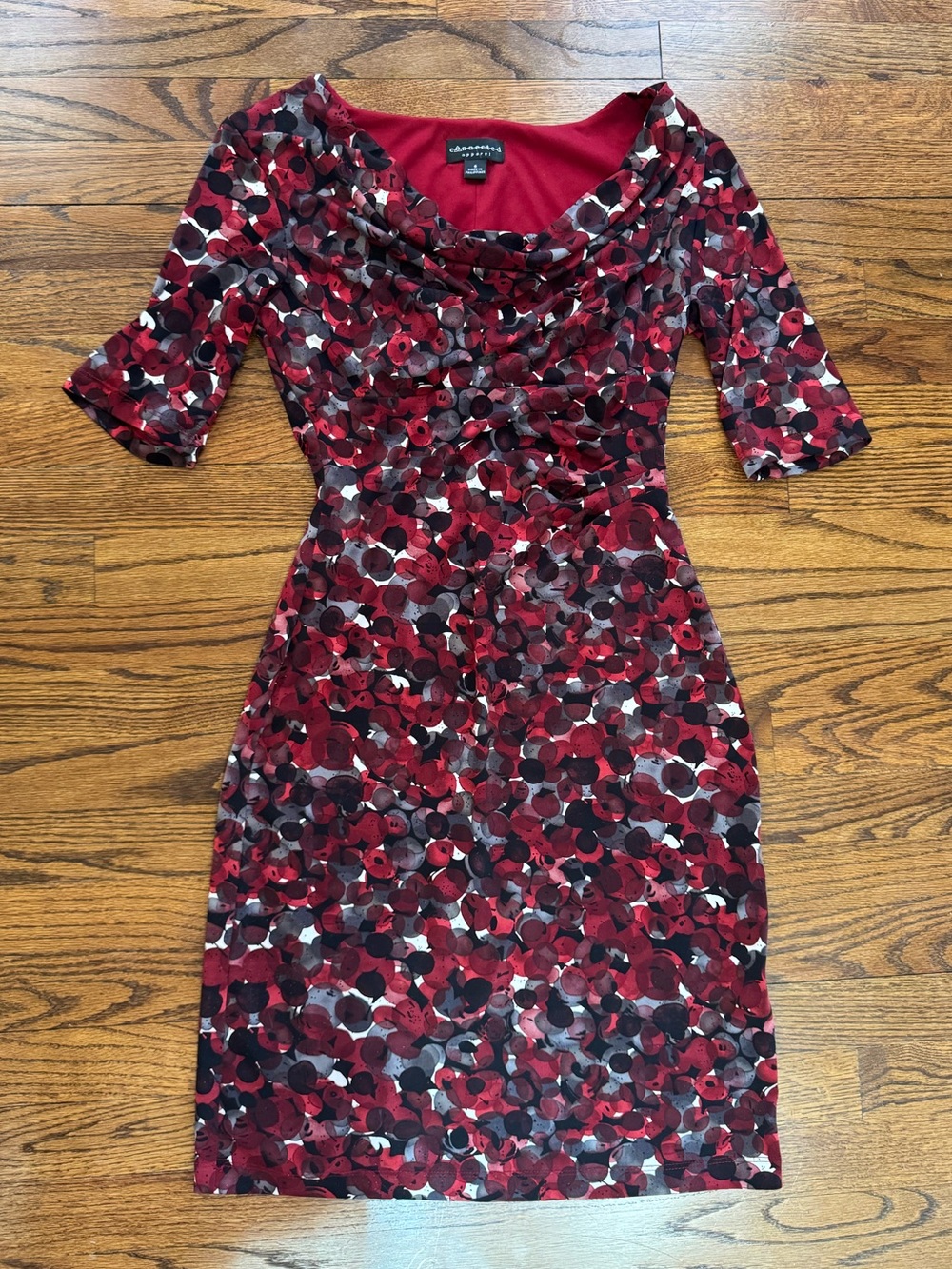 connected apparel Red and Black Cowl Neck Sheath Dress